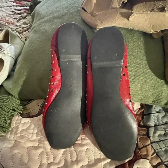 Michael Kors Red Studded Flats - Picture 3 of 4